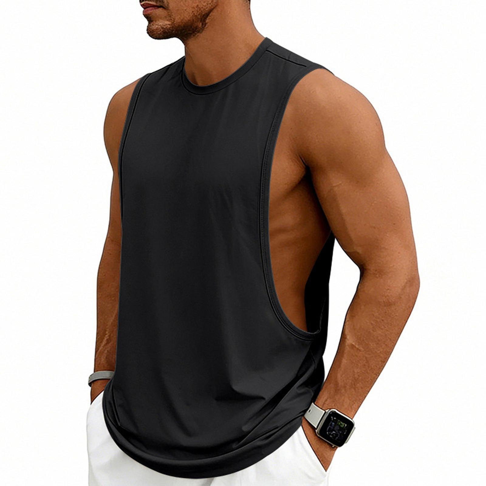 Herren Locker geschnittenes ärmelloses Tanktop Lässiges lockeres Muskelsportshirt für Fitness-Training Basketball Sport Fitnessstudio Training S schwarz