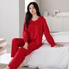 Pajamas With Chest Pads Women'S Pure Cotton Long-Sleeved Loungewear Princess Style Red Wedding Suit
