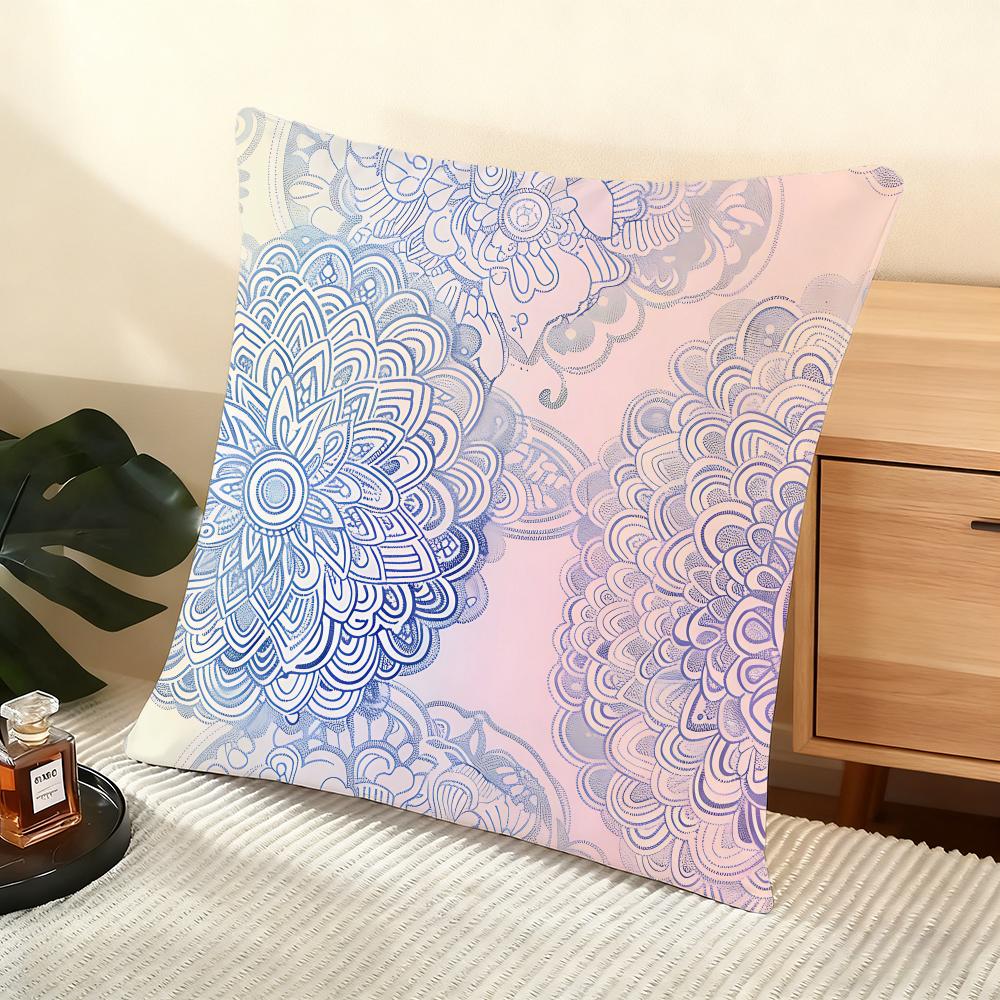 Floral Mandala Pattern Cushion Cover Soft Short Plush Pillow Cover Smooth Cozy Texture Aesthetic Cushion Case Home Decor