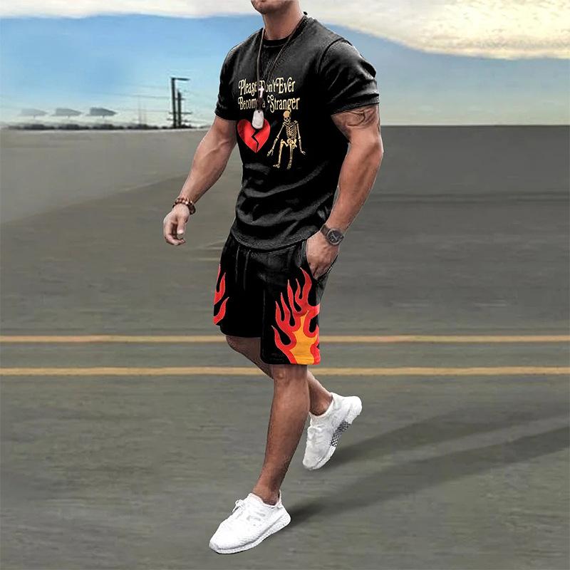 Men's Sets Summer Short Sleeve T Shirt Shorts 2 Piece Outfits Street Sportswear Print Men Clothing Retro Style Casual Tracksuits