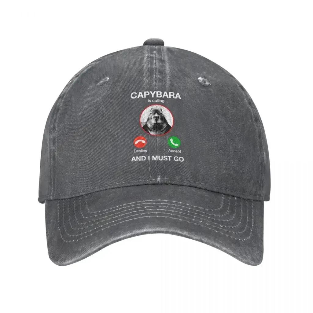 Capybara Is Calling And I Must Go Funny Capybara Phone Unisex Style Baseball Caps Distressed Denim Caps Hat Adjustable Headwear