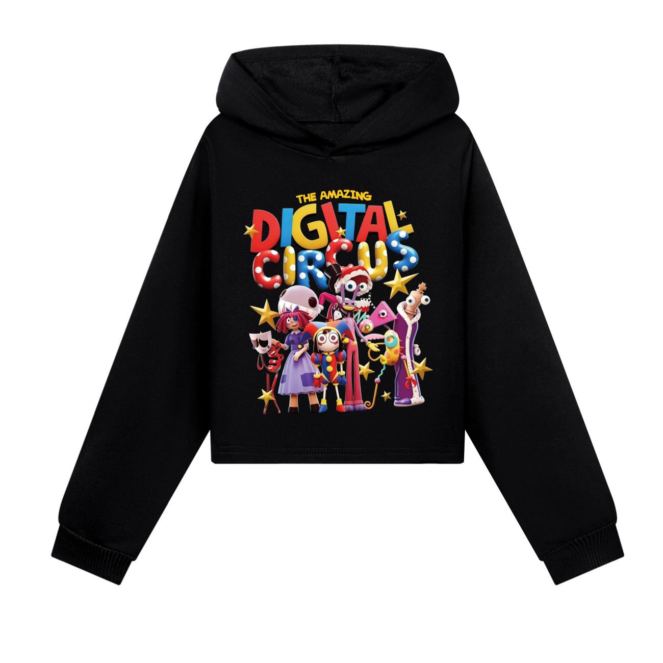 The Amazing Digital Circus Girls Cropped Hoodie Pants Two Piece Set Casual Fashion Pomni Printing Kids Outfit 110cm