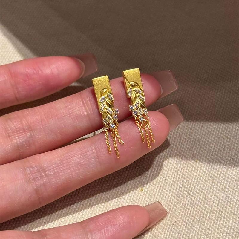 Real Gold Electroplated Zircon Wheat Ear Fringed Necklace New Chinese Style Retro Collarbone Chain Light Luxury Niche Necklace Wholesale