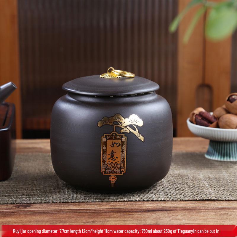 Exquisite Gilded Purple Clay Tea Storage Can - Moisture-Proof Ceramic for White, Black, and Pu'er Tea