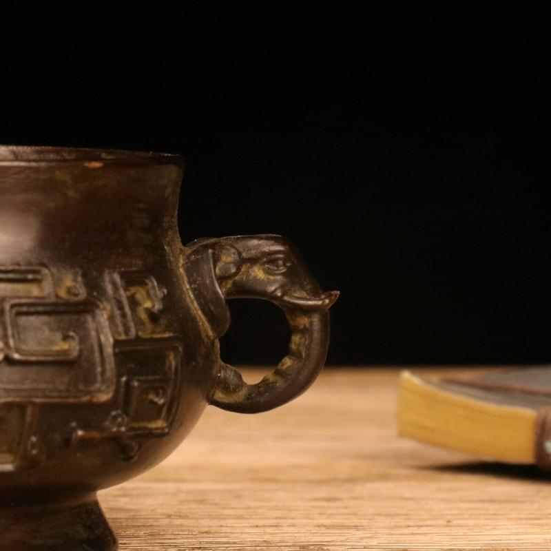 Red Copper Classical Antique Incense Burner Household Indoor Decorative Zen Sandalwood Carving Elephant Ear Incense Burner