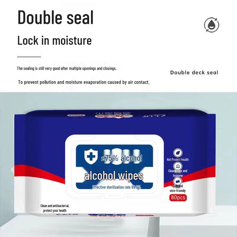 Alcohol Wet Wipes - 75% Cotton, Thickened, 80 Count Family Pack