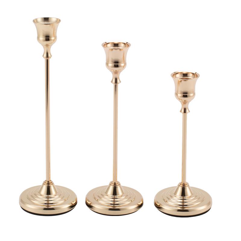 European Style Gold Wrought Iron Small Trumpet Candle Holder for Candlelight Dinner