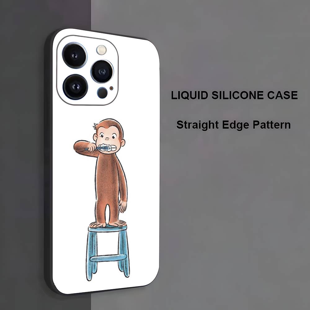 

Curious G-George Monkey Phone Case For iPhone 17,16,15,14,13,12,11 ,Pro Max,XS,X,XR,SE,Mini,8,7,Soft Silicone Black Cover iPhone14promax