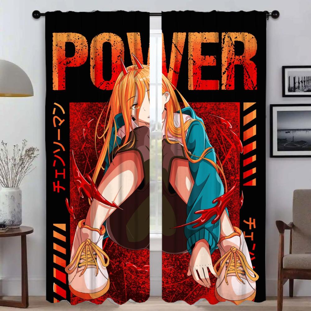 Shades Chainsaw Girl Blackout Curtains for Living Room Curtain Halloween Decoration Home Interior Curtains 2 Pieces Partition