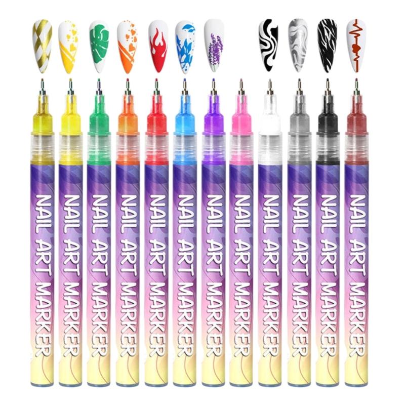 12Pcs Nail Pen Nail Art Graffiti Pen Waterproof Nail Polishing Pen Quick Dry Nail Art Painting Pen Abstract Lines Pen 1