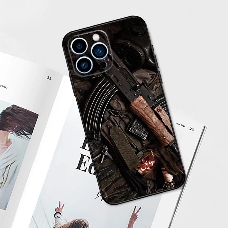 AK47 Handgun Gun BUllets Phone Case For iPhone 11 12 13 14 15 Pro Max Plus 12 13 Mini 7 8 SE X XR XS MAX Cover Shell