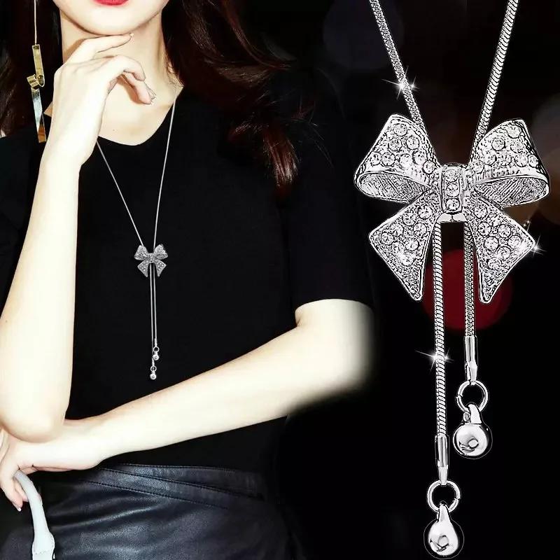 Snowflake Zircon Long Chain for Women Fashion Silver Color Crystal Maxi Necklaces & Pendants Statement Collier Jewelry
