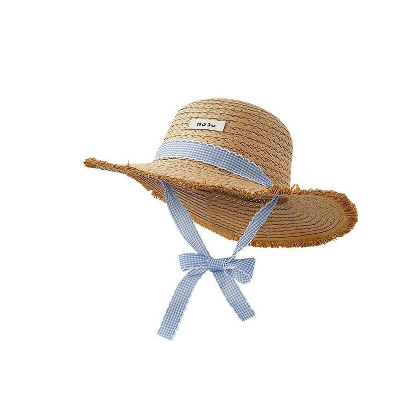 Hyunya Wind Colored Wood Beads Straw Hat Women's Summer Big Brim Straw Bucket Hat Foldable Seaside Sunshade Sunscreen Hat
