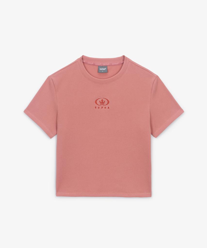 SUPRA Women'S Circle Crown Ribbed Short Sleeve T-Shirt (Pink)
