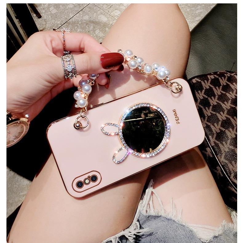 

Подходит для чехла для мобильного телефона Apple 16 Promax, жемчужный браслет, зеркало, защитный чехол для iPhone 15 14/13, роскошный iPhoneSE 2020
