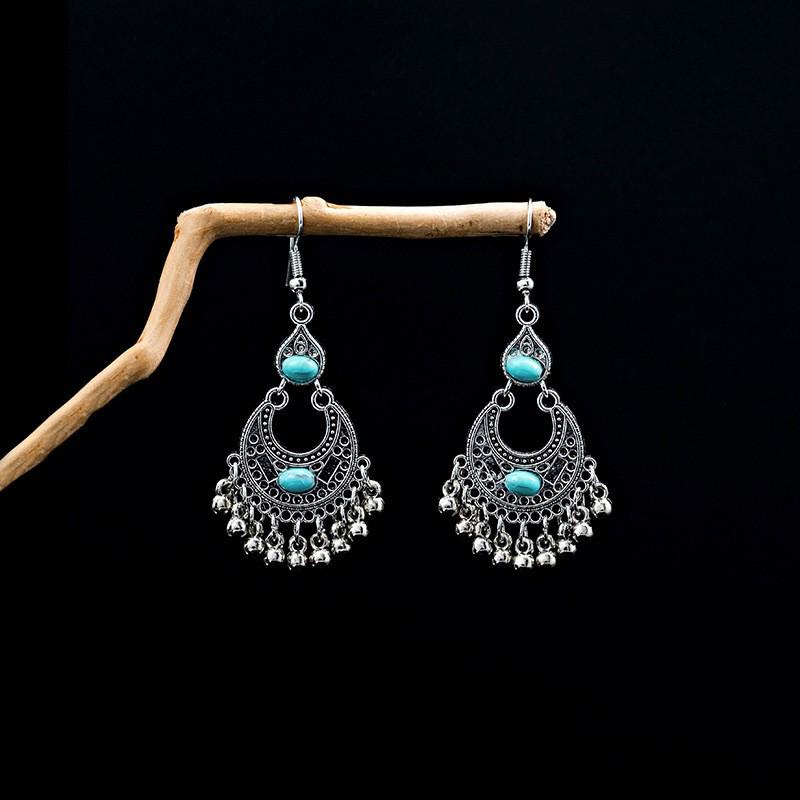 Elegant Bohemian Tassel Stud Earrings - Retro Ethnic Dangle Design