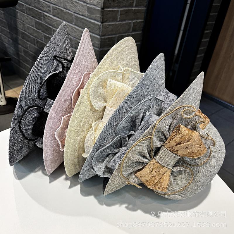 New Sun Hat Women's Summer Thin Bow Bucket Hat Basin Hat Korean Version Foldable Sunscreen Sunscreen Mesh Gauze Hat