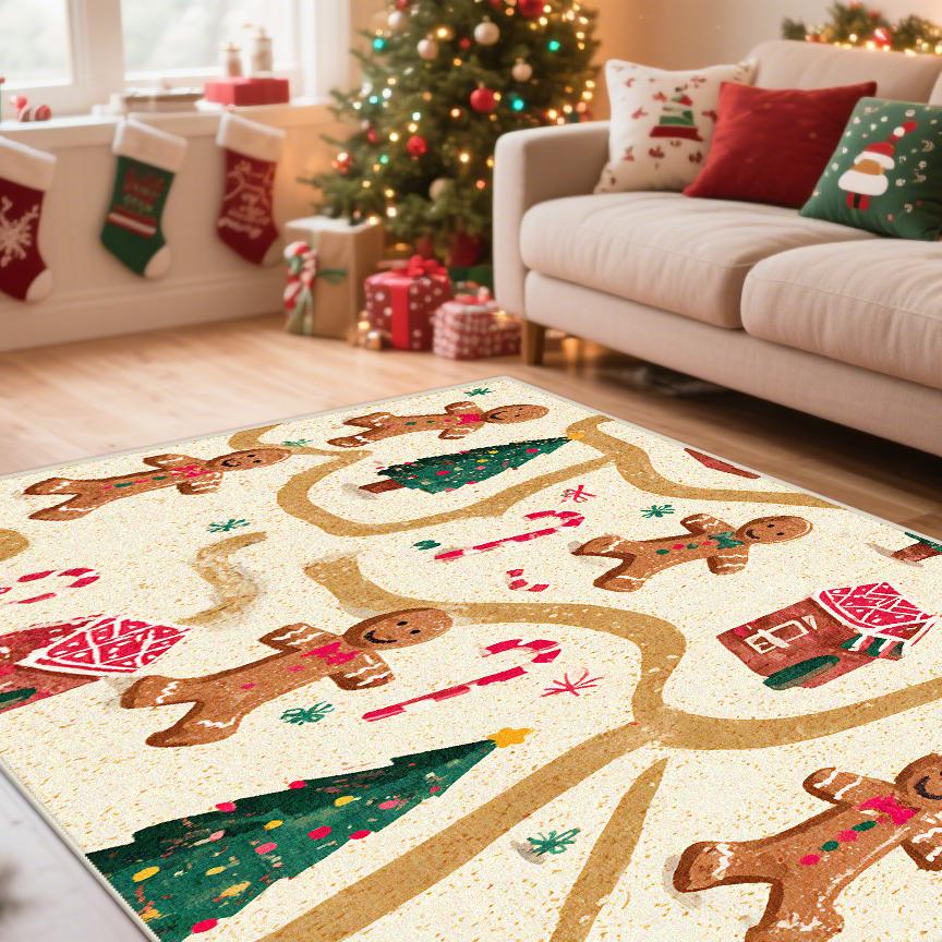 Christmas Tree Gift Carpet Living Room Decoration Yellow Snowman Lounge Rugs Soft Anti-slip Bedroom Bedside Mat Easy Cleaning