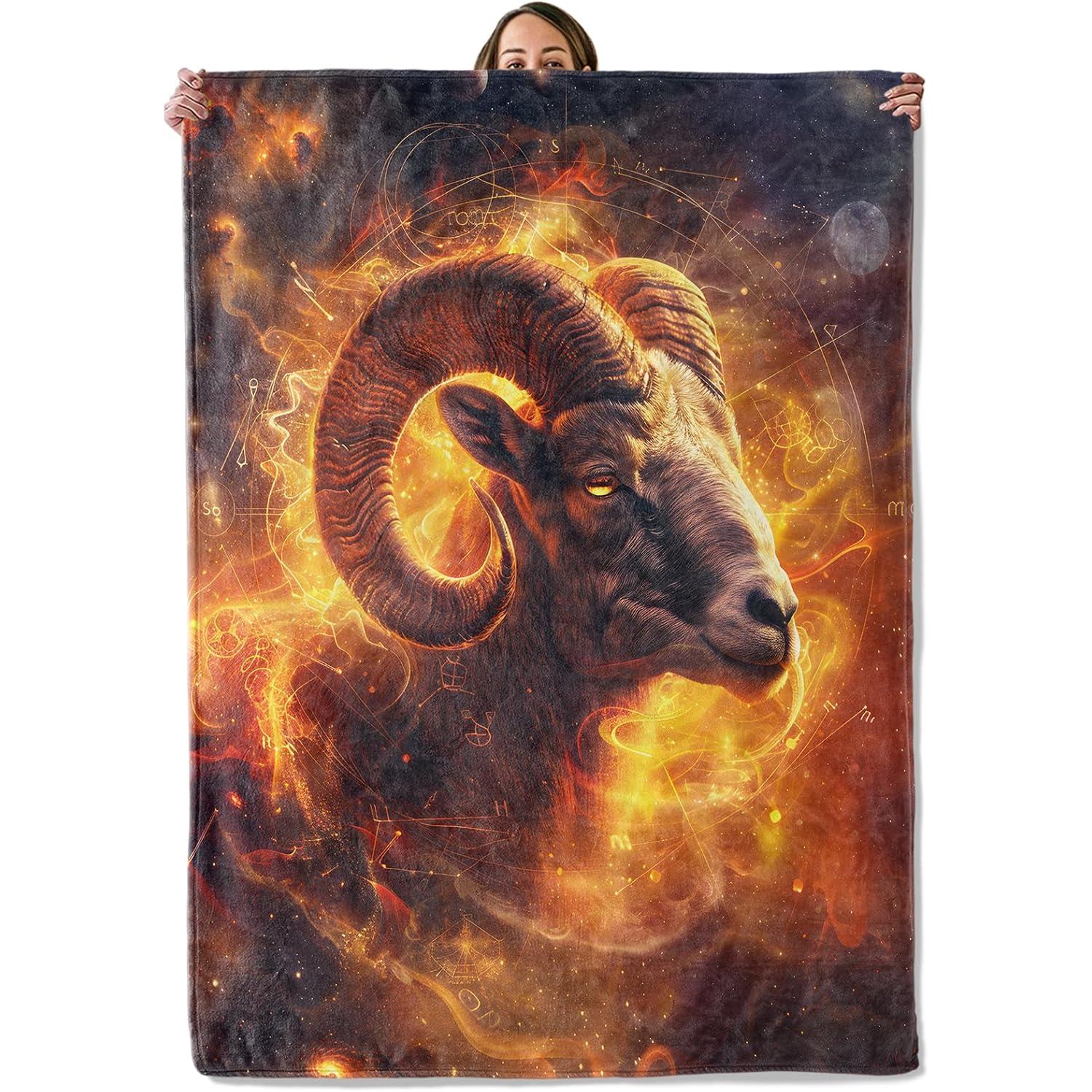 

Astrology Gifts, Fiery Ram Zodiac Blanket for Adults Women Kids,Cozy Fuzzy Warm Soft Throw Blankets for Bedroom, Camp 75x90cm