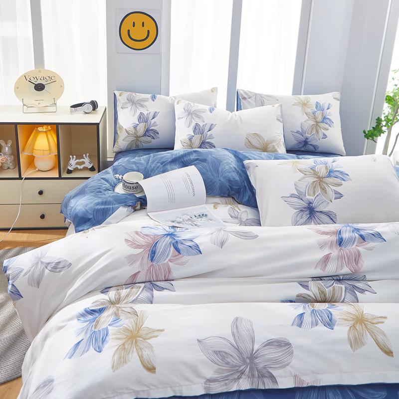 Category A 100% Cotton Double-Sided Bedding Set (4-Piece, Pure Cotton Sheet & Duvet Cover, Dorm Double/Single 3-Piece Set)