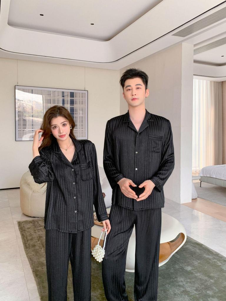 Ice Silk Couple Pajamas - Women's High-End Spring/Autumn Long Sleeve Luxury Home & Outdoor Wear Set (2026)