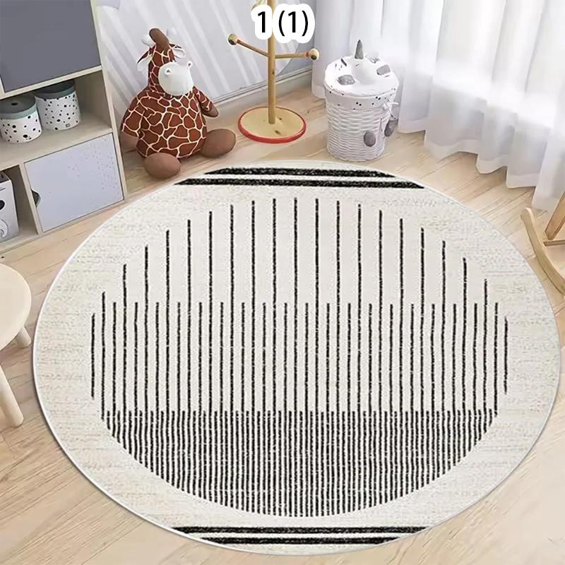 Tapis Circulaire Minimaliste Noir Blanc Gris Tapis Imprimé Ligne Cercle Géométrique Tapis Antidérapant pour Salon Chambre Entrée 40x40cm