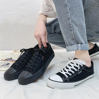 Schwarze Canvas-Schuhe für Herren, Freizeitschuhe, niedrige Schuhe mit flacher Sohle, Stoffschuhe, Studenten-Sneakers, Teenager-Herrenschuhe