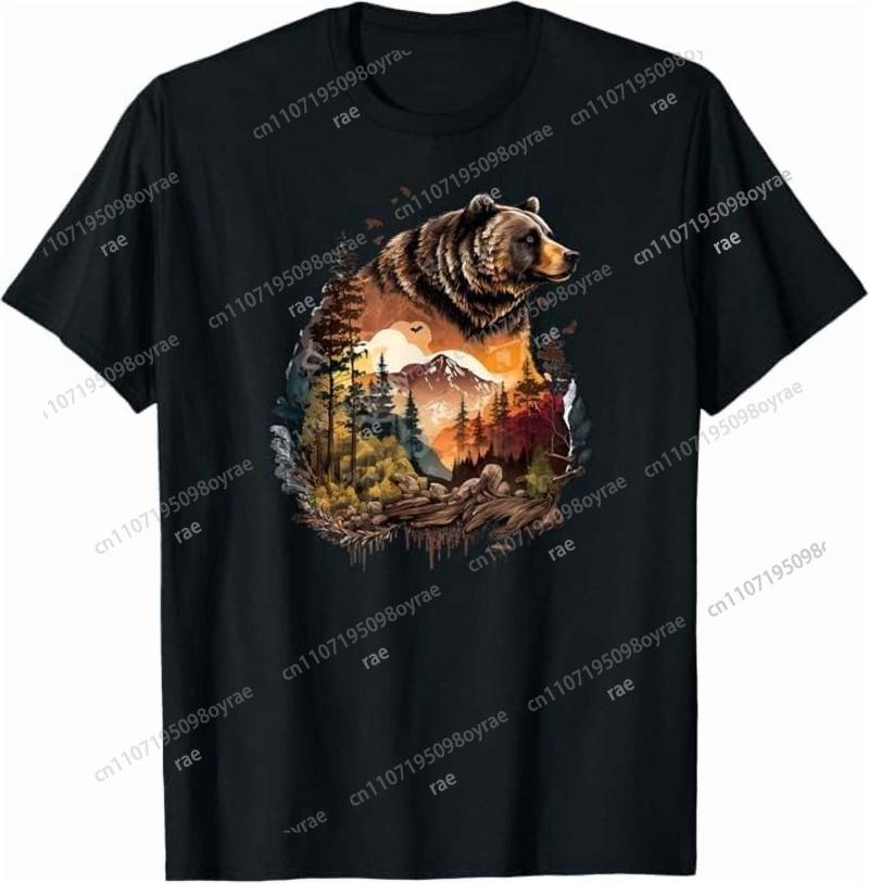 Trees Wildlife Nature Forest Mountains Wildlife Animal Bear Outdoor Forest TShirt Unisex Pure Cotton Tshirt Tops S