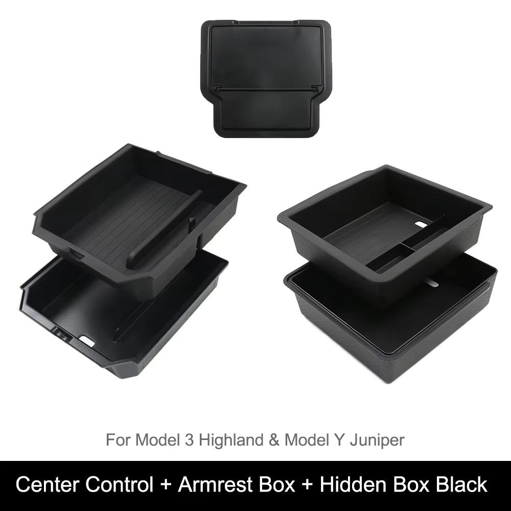 For Tesla Model Y Juniper Model 3 Highland Center Control Armrest Box Organizer Double Layer Box ABS+TPE Layered Storage Box