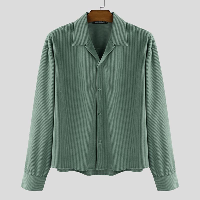 

INCERUN Oversized Men Turn Down Collar Long Sleeve Texture Loose Casual Shirts Tops XL зелёный