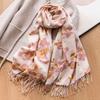 Women's Scarf Floral Print Tassel Shawl Elegant Lady Style Autumn and Winter Scarf New Imitation Cashmere Scarf