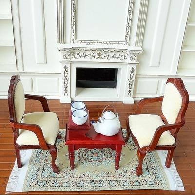 3Pcs 1: 12 Miniature Dollhouse Armchairs End Table Mini Furniture Ornaments Versatile Accessories