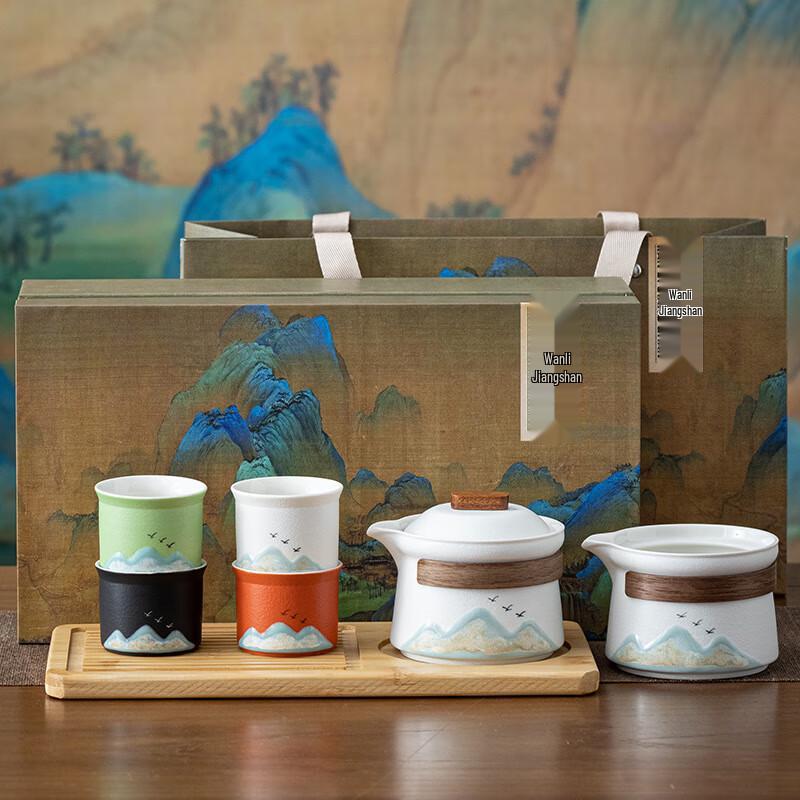 Ceramic Japanese Travel Tea Set - Thousand Miles Landscape Series