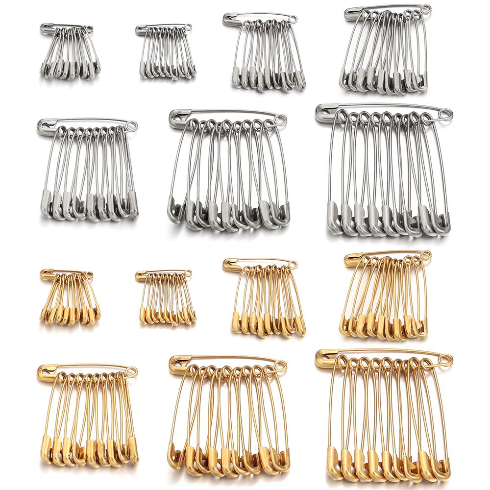 10pcs Stainless Steel Safety Pins 20-56mm Multi Size Gold Steel Color Safety Pins For DIY Home Garment Sewing Tools Accessories