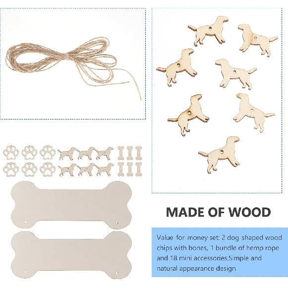 Dog Bone Wood Sign Blank Wooden Plaque Unfinished Wood DIY Crafts Hanging Sign for Puppy Pet House Door Wall Decoration 20Pcs