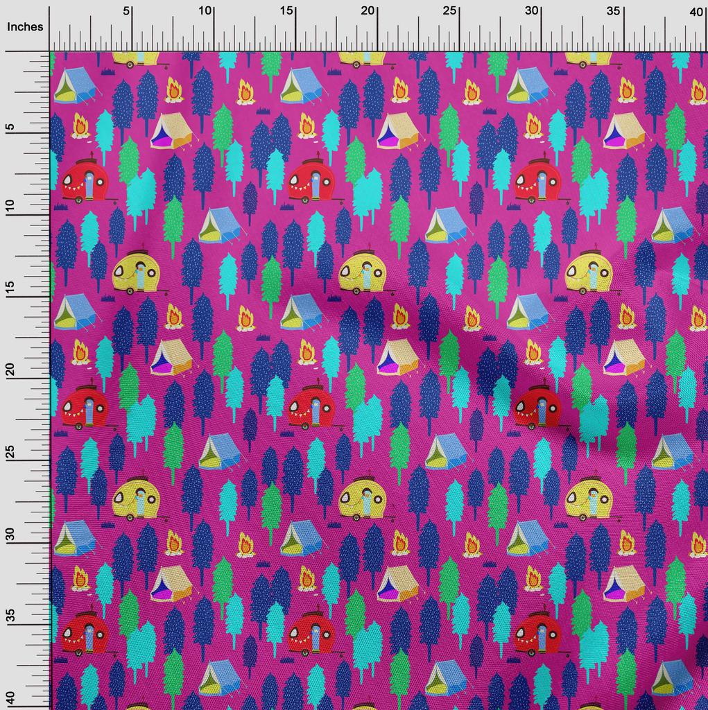 oneOone Cotton Flex Fuschia Pink Fabric Camping Craft Projects Decor Fabric Printed By The Yard 40 Inch