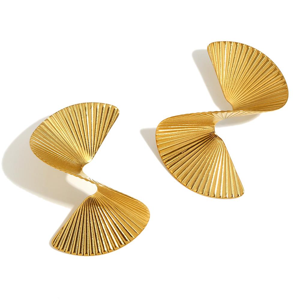 CARLIDANA Gold Plated Geometric Fan-shaped Circle Exaggerated Statement Punk Stainless Steel Twisted Earring Jewelry for Women