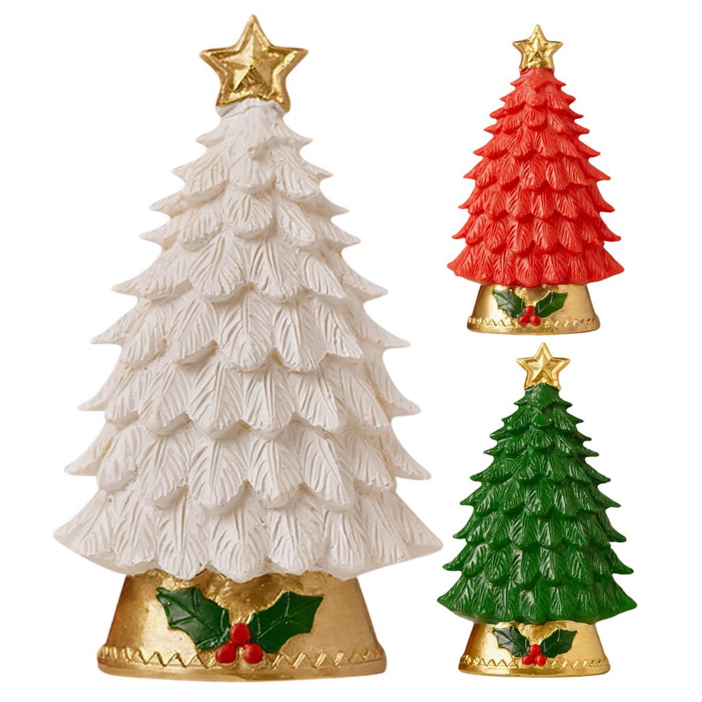 Luminous Christmas Tree Ornaments 8.5cm Resin Small Christmas Tree Figurines Home Decor With LED Light Christmas Decorations