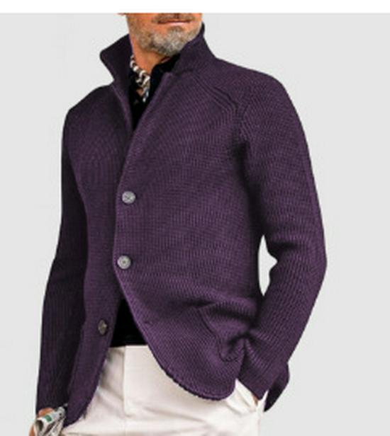 Men's Casual Long Sleeve Solid Color Knitted Cardigan - European & American Fashion