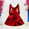 Women Plus Size Faux Fur Trim V Neck Long Sleeve Belted Abstract Print A Line Midi Dress