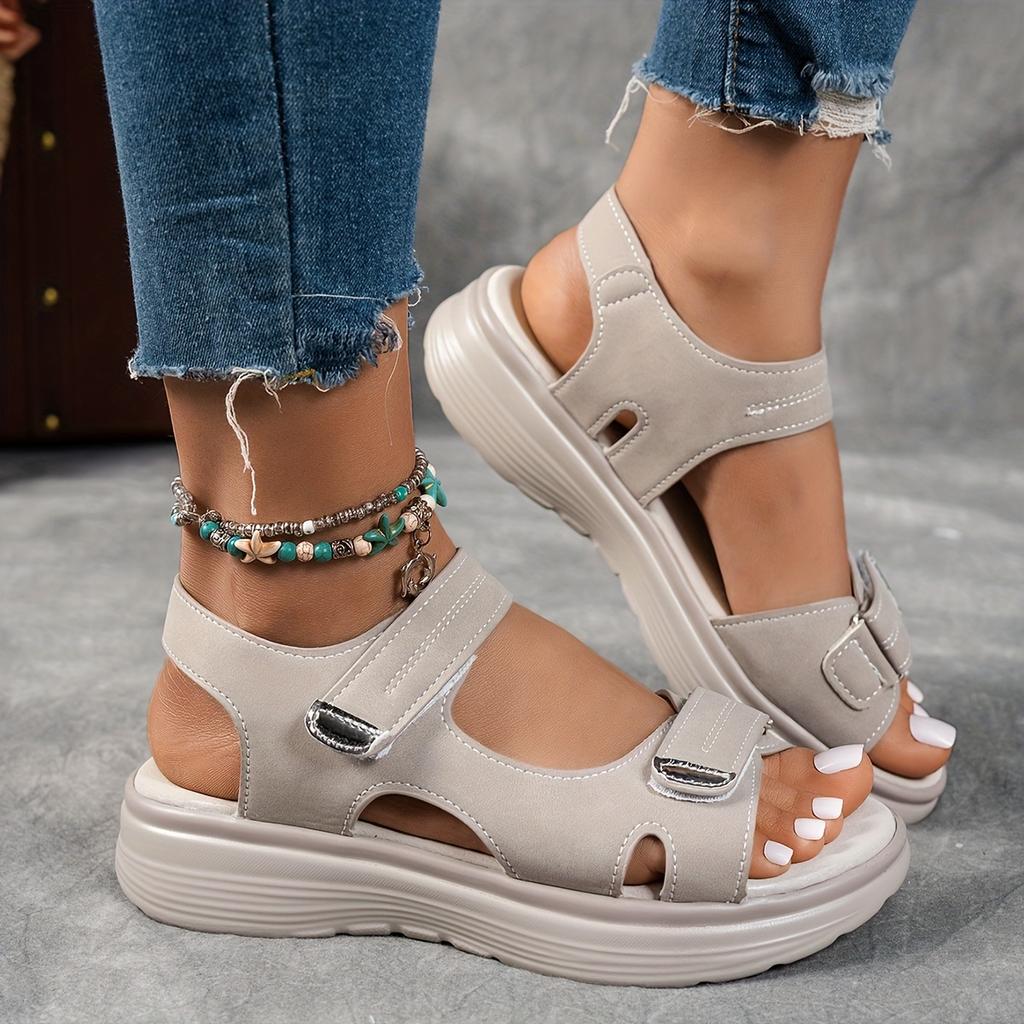 Ladies' Comfortable Wedge Sandals, Ankle Strap, Open Toe Hollow Design, Thick Rubber Sole, Casual Summer Shoes for Outdoor Relaxation