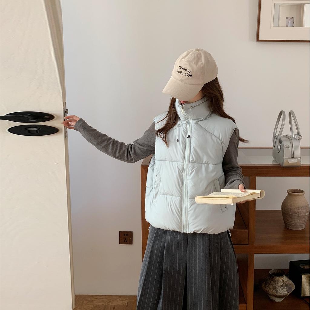 Stand-up collar jacket for women's new warm women's outer wear for small people with bread cotton vest puff black