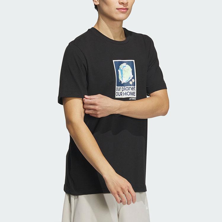 Adidas Outdoor Printed Sports Crew Neck Short Sleeve T-Shirt Men T-Shirts Black IX0114