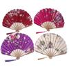 1Pc Japanese Style Shell Shaped Fan With Storage Bag Silk Cloth Bamboo Folding Fans Single-Side Flower Curved Fanbone Hand Fan