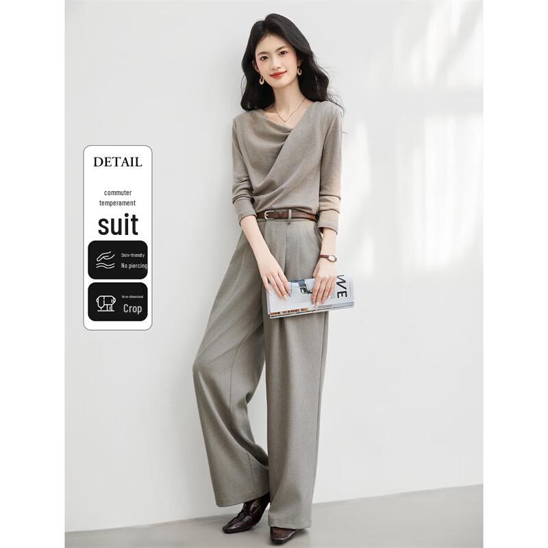 Women s Elegant Drape Neck T-shirt & Casual Pants Set XL