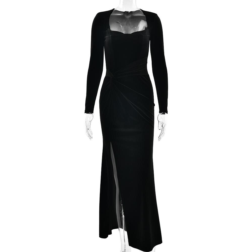 Women's Fashionable High-End Long Sleeved Round Neck Slim Fit Dress For Autumn Winter Women's Street Beach Party Long Dress