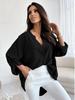 Women's Simple Loose Half-open Collar Single-breasted Long-sleeve Solid Color Shirt