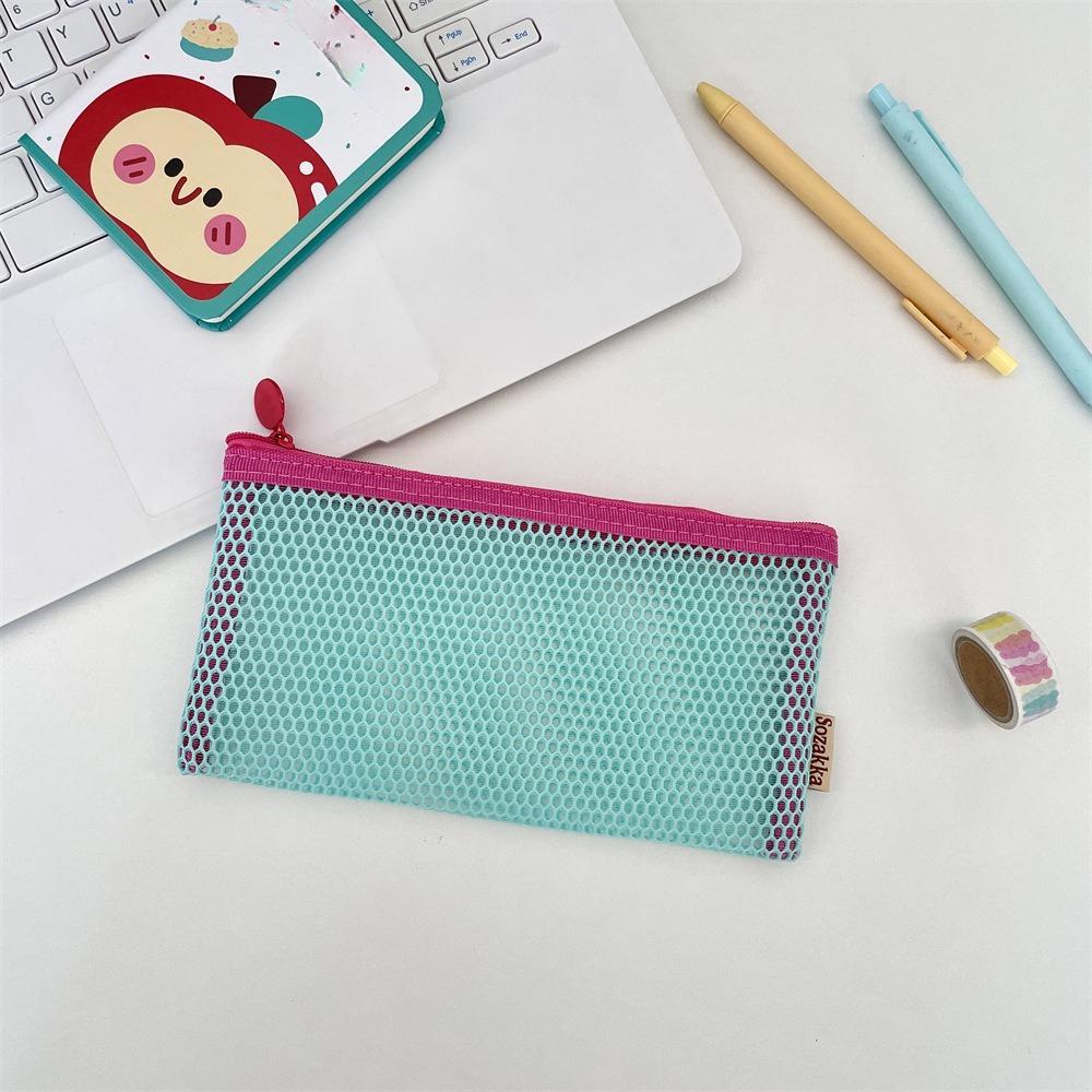Simple Transparent Zipper Pencil Case Mesh Cosmetic Storage Bag Clear Stationery Bag Nylon Makeup Pouch Portable Travel Handbag