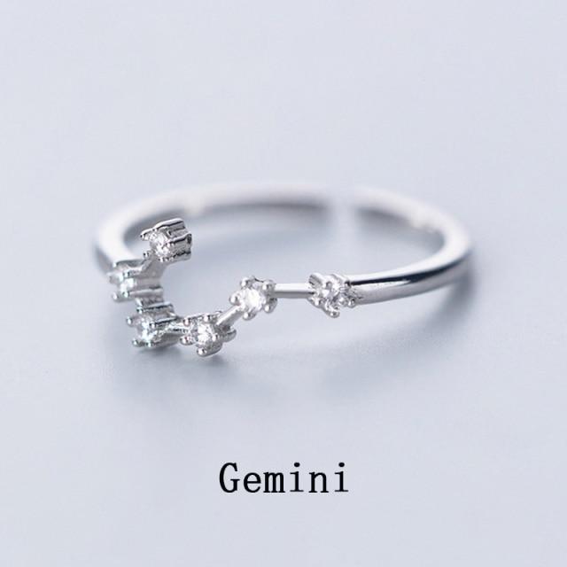 

12 колец созвездий для женщин, регулируемые кольца с кубическим цирконием, серебряные ювелирные изделия, подарки
