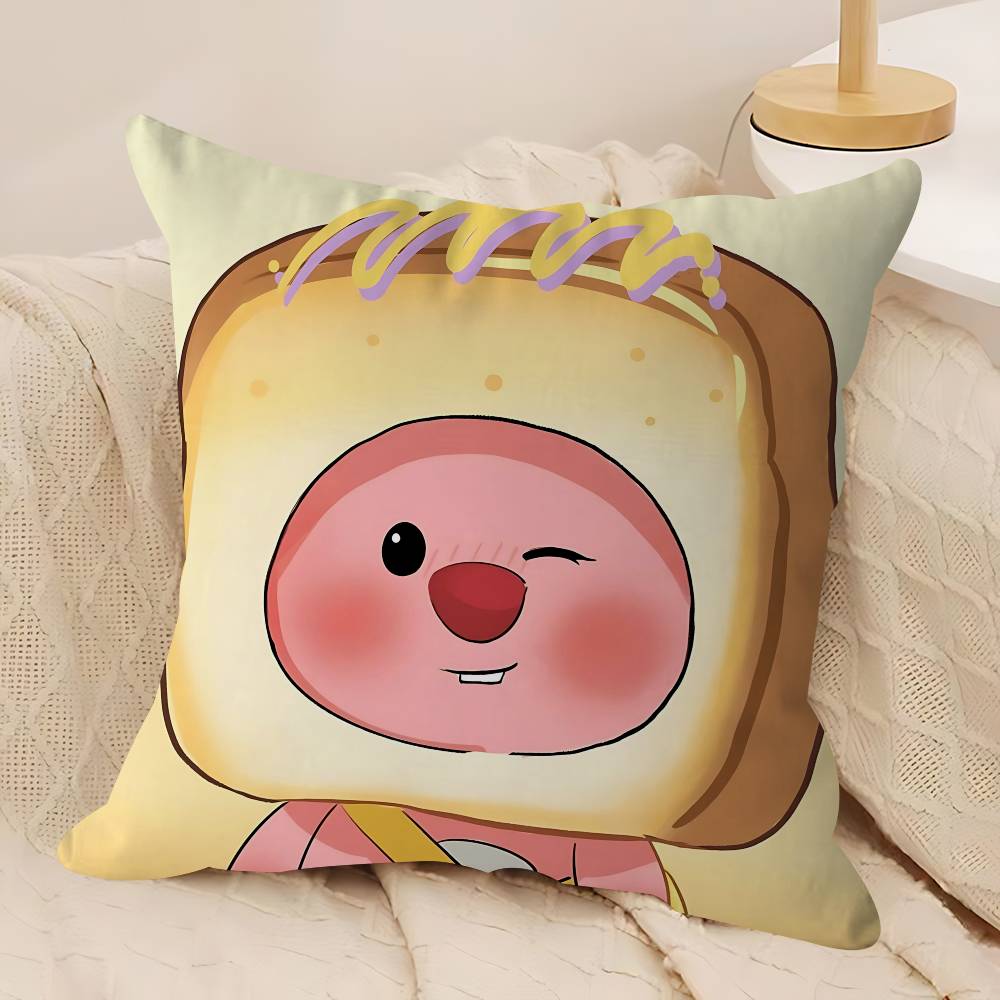 P-Pororos Urocze L-Loopy Poszewki na Poduszki Kreskówkowe Sofa Dekoracyjne Domowe Dwustronny Nadruk Krótki Plusz Urocza Poszewka na Poduszkę